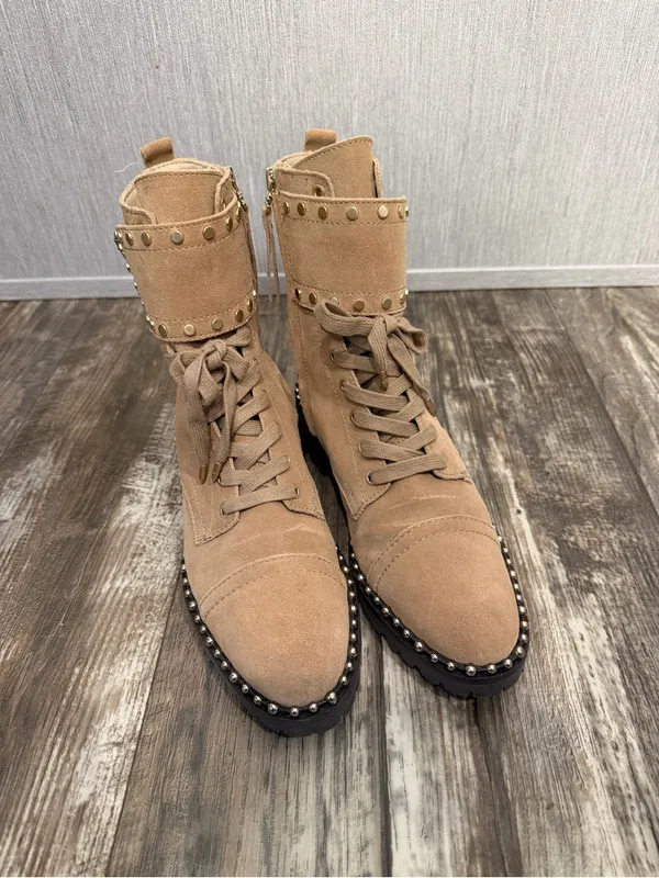 Sam Edelman Taupe Suede Studded Lace-Up Ankle Boots Size 8.5 - Image 16