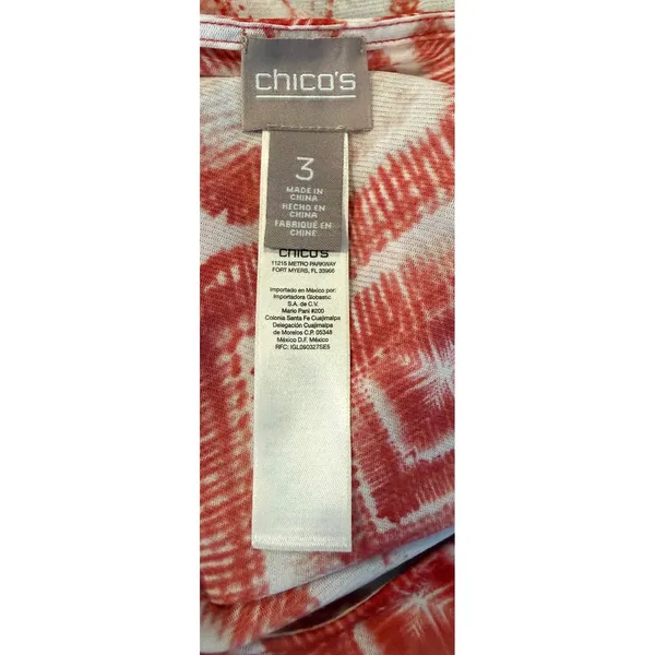 Chicos 3 US XL Top Red White Ikat Diamond Print Dolman Sleeve Scoop Neck Artsy - Image 4