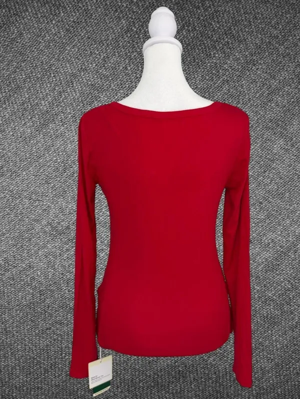 Halara Red Fitted Long Sleeve Henley Top Size S NWT - Image 8