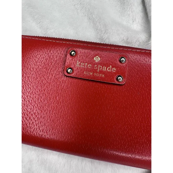 Kate Spade Wallet Womens One Size Red Leather Zip Around Credit Card Logo Clutch - Image 2