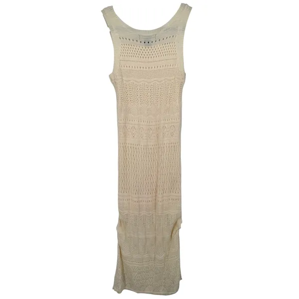Tahari Womens Open Knit Sleeveless Maxi Dress Cream Size Small Resortwear Beach - Image 2