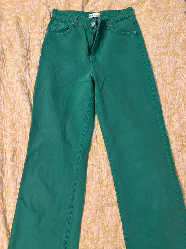 ZARA Green High-Rise Wide-Leg Jeans - Image 4