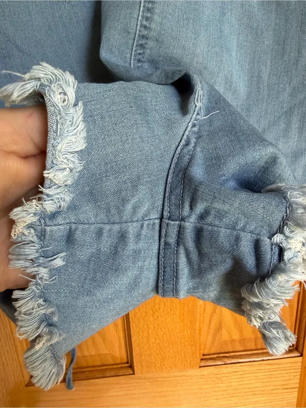 Denim Blvd Los Angeles Ruffle Strappy Denim Romper Light Wash Medium M Stretch - Image 7
