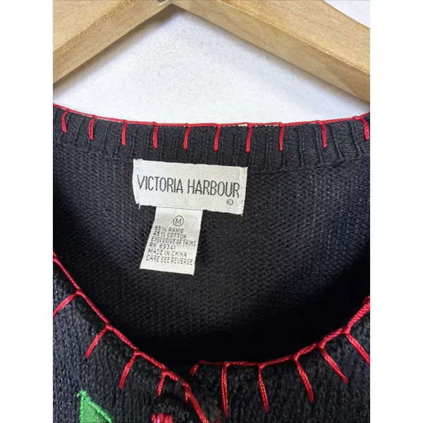 Victoria Harbour medium Embroidered Christmas Sweater Cardigan Sequin vintage - Image 6