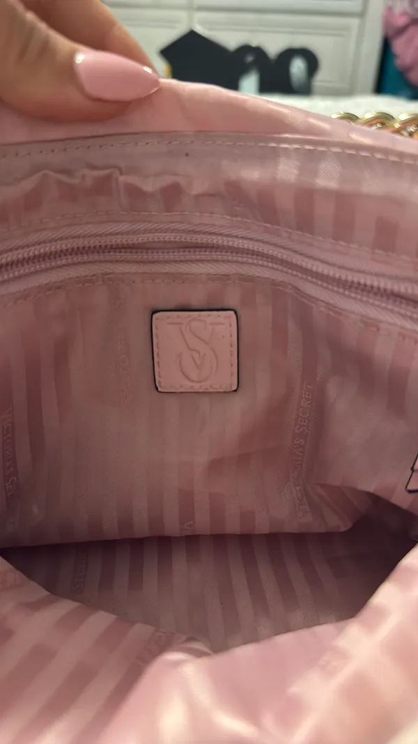 PINK - Victoria's Secret Cream/ white purse with pink stripe interior - Image 4