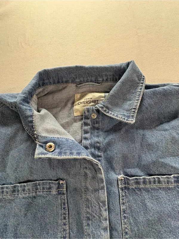 Ultra Flirt Denim Overshirt Women’s Large Cropped Blue Snap Front Shirt Jacket - Image 12