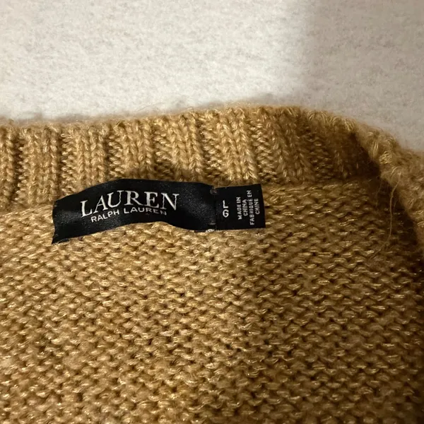 Lauren Ralph Lauren Gold Metallic V-Neck Shimmer Knit Sweater Large 200817394001 - Image 2