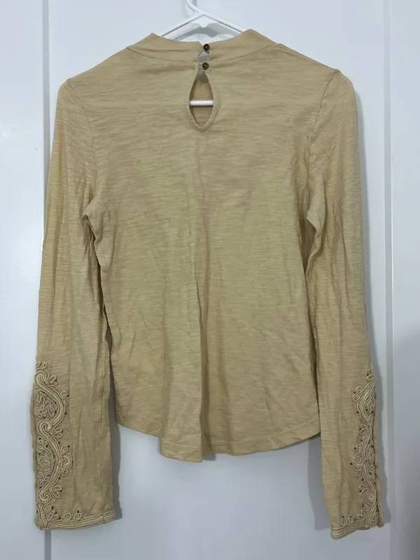 New We the Free Small Beige Embroidered Sleeve Long-Sleeve Top - Image 2
