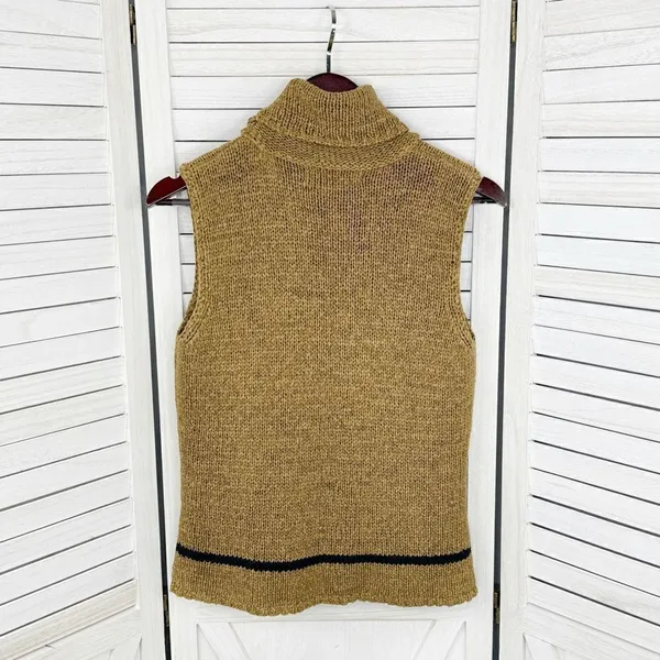 Jones New York Sleeveless Nylon Knit Turtleneck Sweater Tan Medium‎ Preppy - Image 9