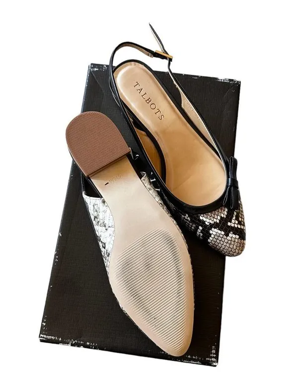NIB TALBOTS EDISON BOW EMBOSSED SLINGBACK FLATS 100% Leather - Image 6