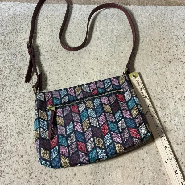 Fossil Multi Color Geometric Chevron Crossbody‎ Bag Burgundy Strap ZB7301 - Image 2
