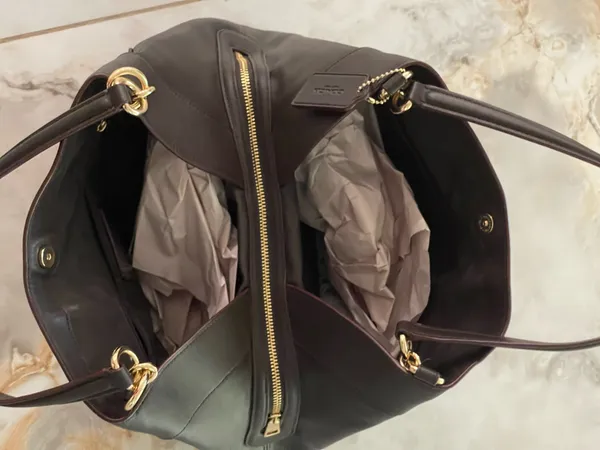 Coach Lexy Shoulder Bag F27579 Signature Jacquard Khaki Brown Leather Handbag - Image 4
