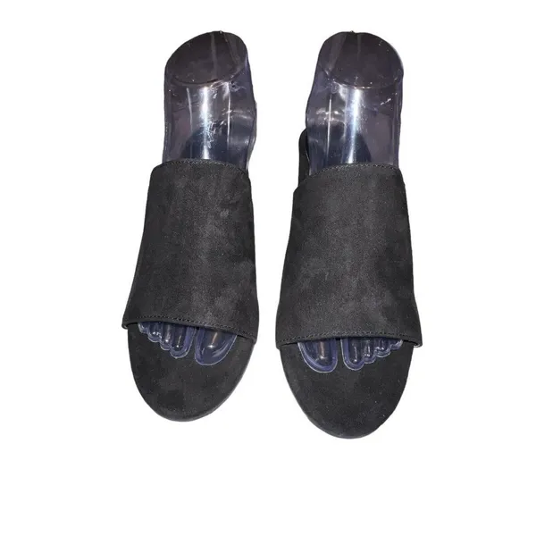 American Eagle‎ Women Black Suede Slip On Mule Block Heel Open Toe Size 9 Shoe - Image 2