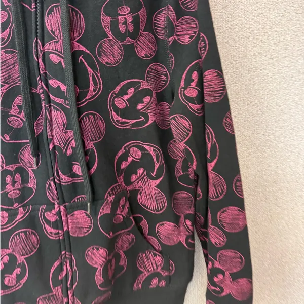 Disney Women's Size Medium Black and Pink mickey logo‎ Hoodie full zip - Image 2
