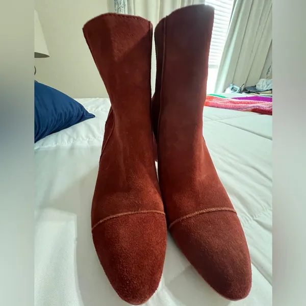 Able Rust Suede High Block Heel Ankle Booties Brown Size 9.5 - Image 7