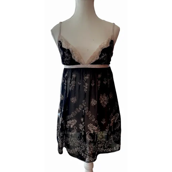 Y2K Sheer Fairy Goth Babydoll Slip Top Peacock Floral Lace Coquette Mesh 90s EUC - Image 4