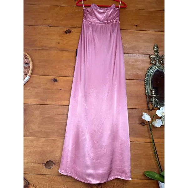NWT Lulus Extraordinary Presence Pink Satin Strapless Maxi Dress Bridesmaid Sz M - Image 6