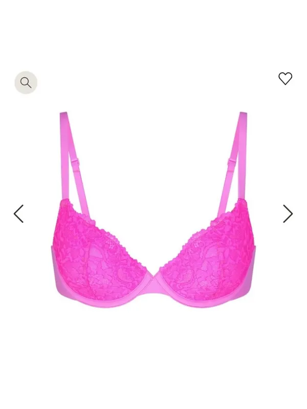 SKIMS Neon Pink Lace Underwire Bra size 38D - Image 3