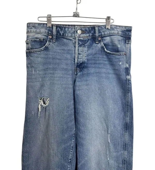Express Womens Sz 6 Regular Relaxed Straight Low Rise Distressed Wide Leg Jeans - Image 2