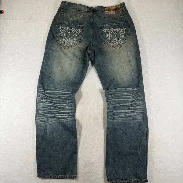 Stampa Jeans Vintage Y2K Embroidery Skater Jeans Hip Hop Denim 34x30 Medium Wash - Image 2