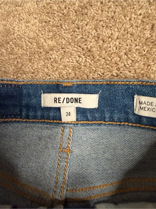RE/DONE Originals Straight Leg Jeans Medium‎ Wash Distressed Knee Denim Size 24 - Image 2
