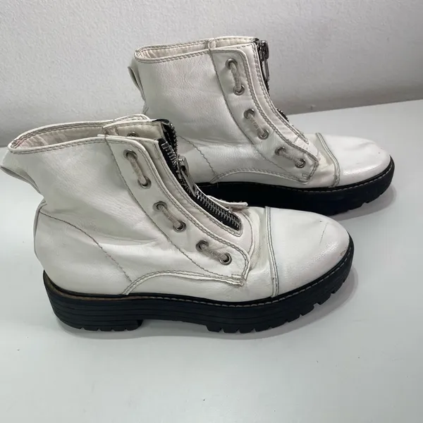 Forever 21 White Combat Boots Women 8 Lace-Up Zip Chunky Sole Punk Moto Biker - Image 3