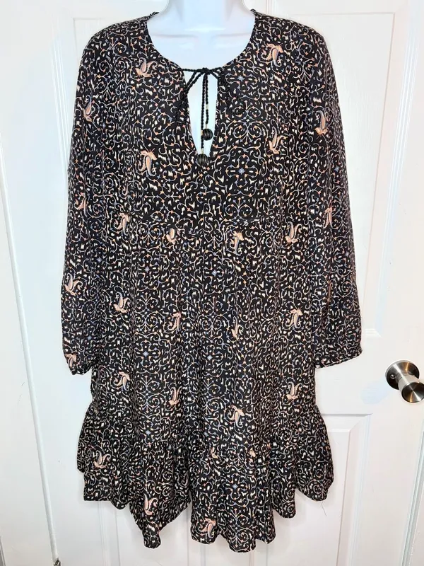 Madewell Silk Fiesta Paisley Tiered Mini Dress Black Tan 10 - Image 3
