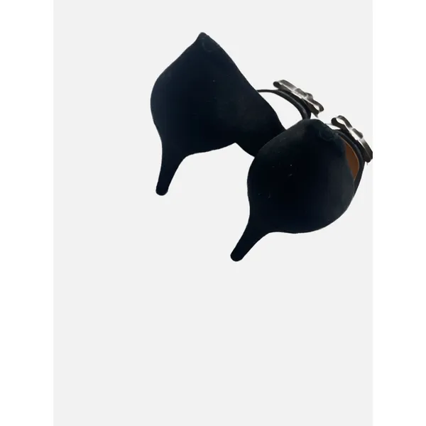 J.Crew Pumps Women 8 Black Gold Cap Toe Bow‎ Suede Stiletto Heels Made in Italy - Image 6