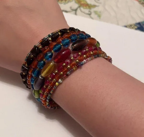 Women’s Stretchy Spiral Bracelet Cuff Beaded Multi Color Glass Bead - Image 6