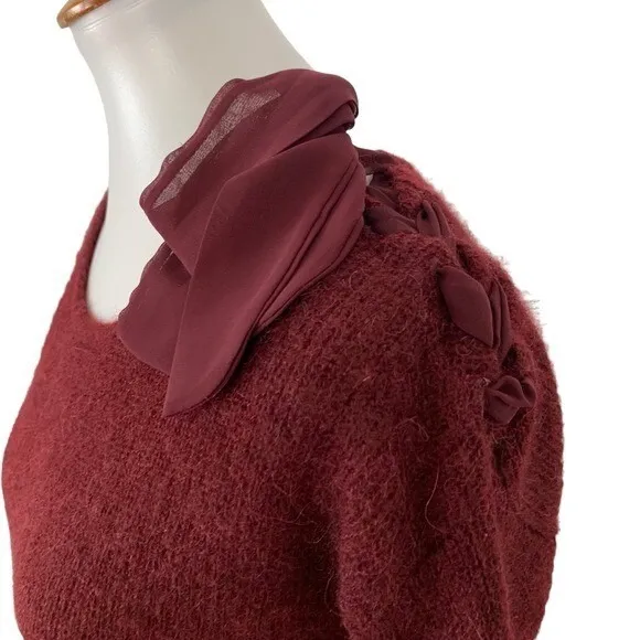 Sézane Sweater Small Maroon Mohair Alpaca Blend Bow Shoulder - Image 4