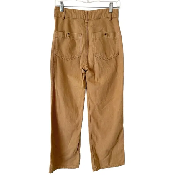 Reformation Jeans Khaki Organic Cotton Tencel Straight Leg High Rise Pants Sz 25 - Image 2