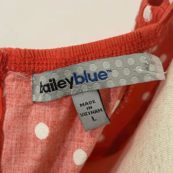 Bailey Blue Coral Polka Dot Fit Flare Swing Dress Sz L - Image 4