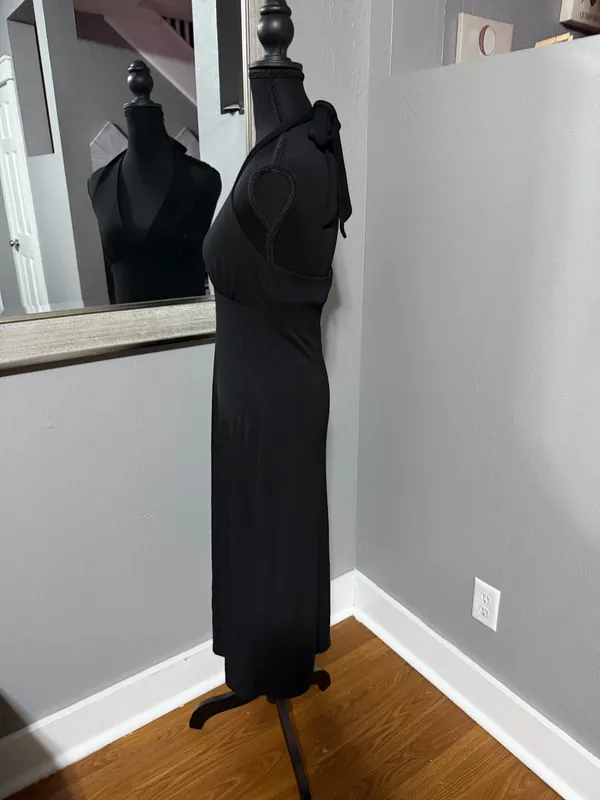 Banana Republic Whimsy-Goth V Neck Halter Cocktail Dress Black Size Small. - Image 3