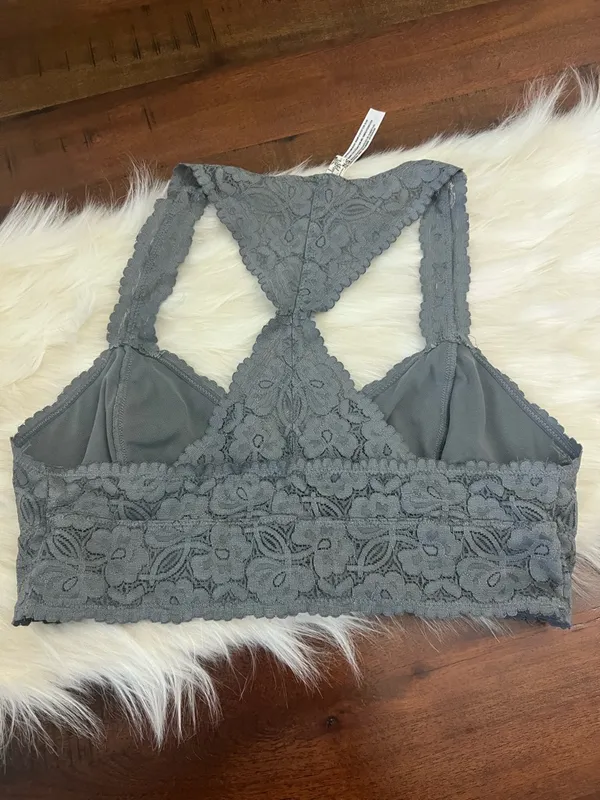 Intimately Free People Gray Lace Racerback Bralette Size L - Image 3