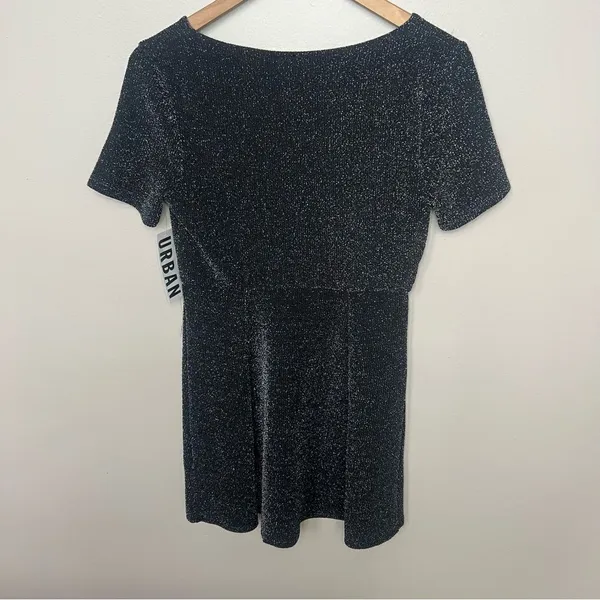 Urban Outfitters NWT Sparkly Tie Front Black Short Sleeve Dress Size Medium - Image 8