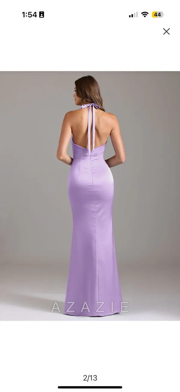 Lilac Satin Halter Bridesmaid Dress - Image 2