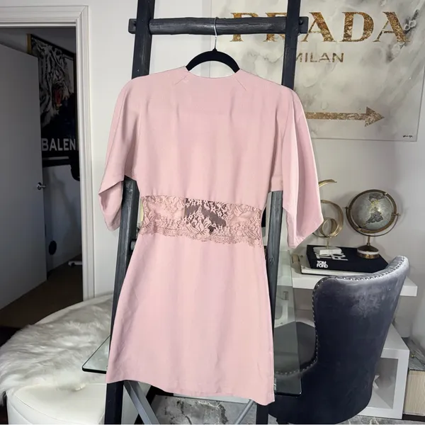 ASOS Blush Pink Lace Panel Mini Dress Open Back Soft Kimono Sleeves Womens 0 New - Image 4