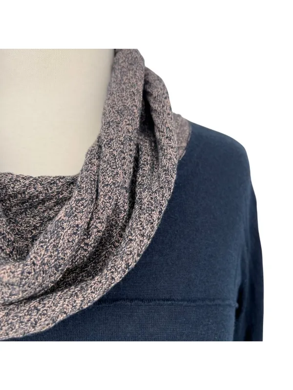 Skunkfunk Navy Long-Sleeve Knit Top With Textured Cowl Neck Size 4 - Image 3