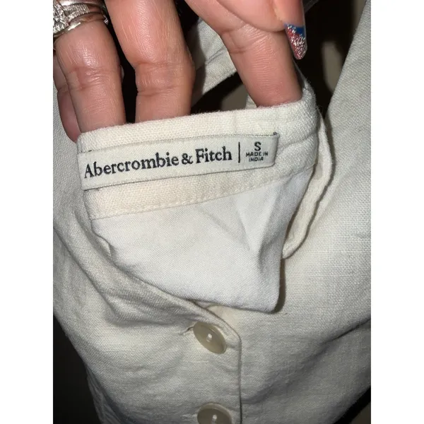 Abercrombie‎ & Fitch Cream Linen Cross Back Tailored Vest S Minimalist - Image 5