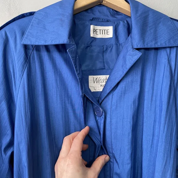 Vintage Weather Master Jacket Petite Size 10 Cobalt Blue Trench Rain Coat Preppy - Image 5