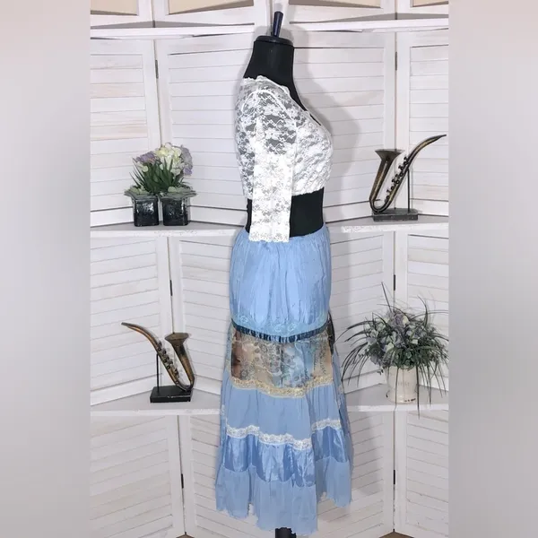 Vintage Peasant Skirt white lace top coquette romantic fairy Ren fair whimsy S - Image 3