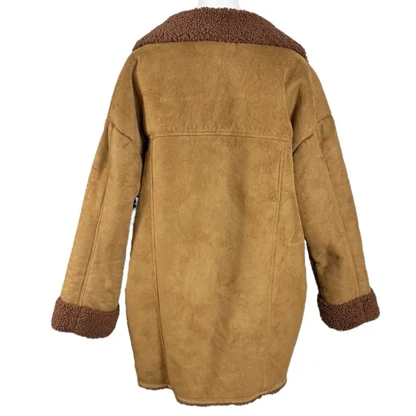 Free People Western Bohemian Retro 70s Faux Sherpa Suede Diogo Coat Size Medium - Image 7
