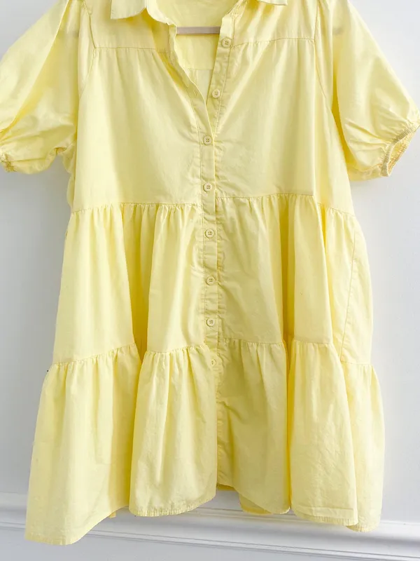 HYFVE Yellow Cotton Tiered Swing Dress - Image 4