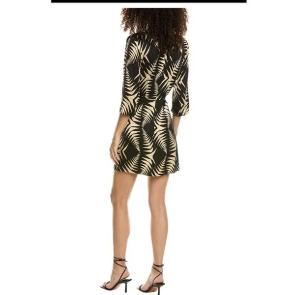 Ba&sh Black Tan Palm Leaf Twist Front V-Neck Mini Dress - Image 2