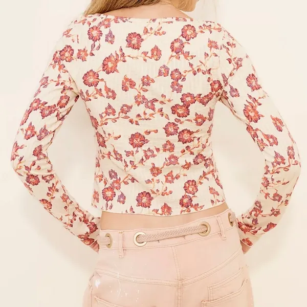 NEW Free People Tilly Tea Combo Ivory Floral Button Cotton Long Sleeve Top XS - Image 4