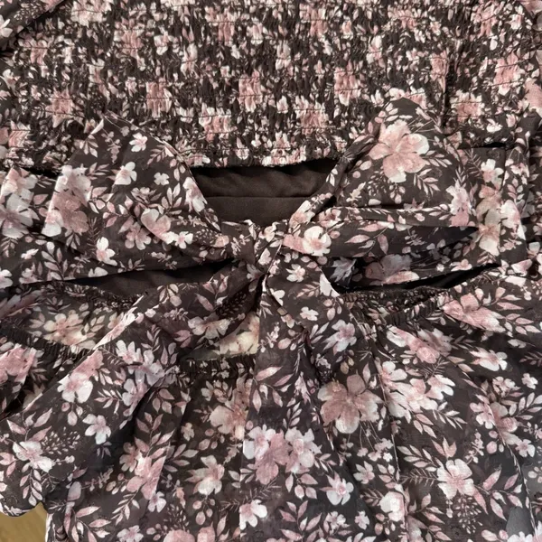 Francescas Brown Pink Floral Tie Back Balloon Sleeve Top Size‎ Small NWT $46 - Image 8