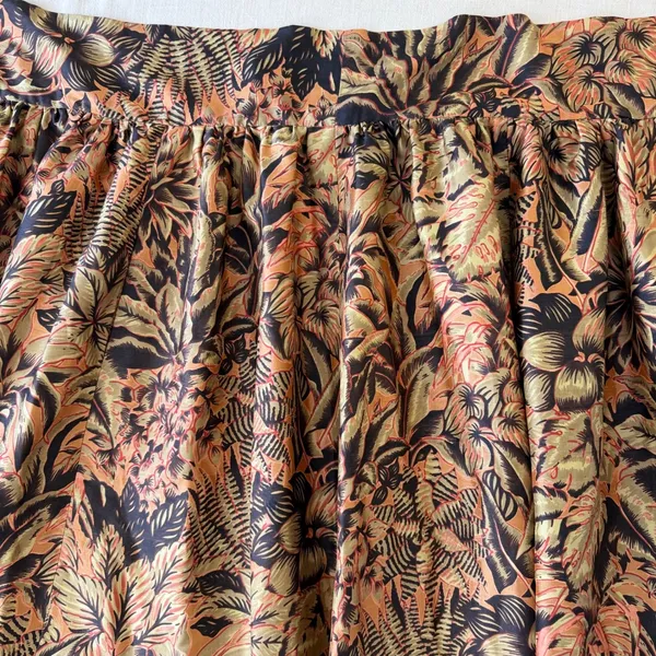 Handmade Tropical Wrap Midi Skirt Womens S Bronze‎ Olive Palm Leaf Pockets - Image 11