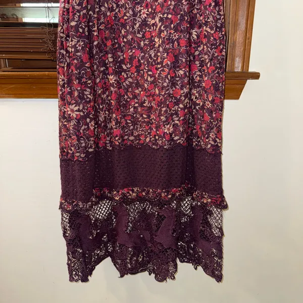 $280 EUC Farm Rio Purple Chelsea Garden Embroidered Lace Midi Tiered Dress S - Image 9