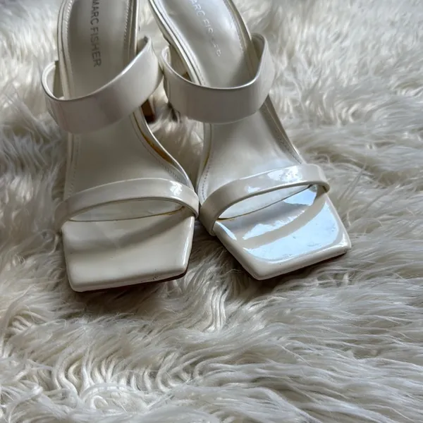 Marc Fisher White Patent Zasha Heel Sandals - Image 5
