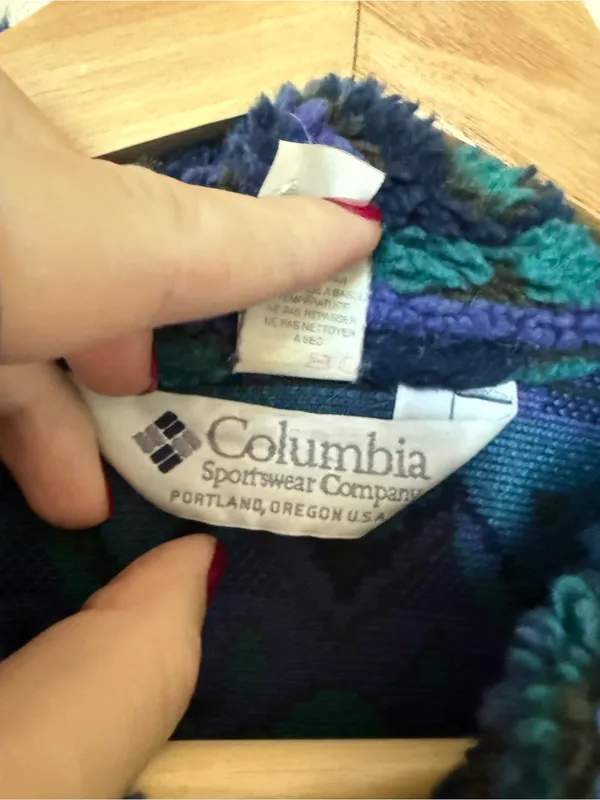 Vintage 90s Columbia Fleece Jacket Women’s XL Teal Purple Geometric Full Zip - Image 4